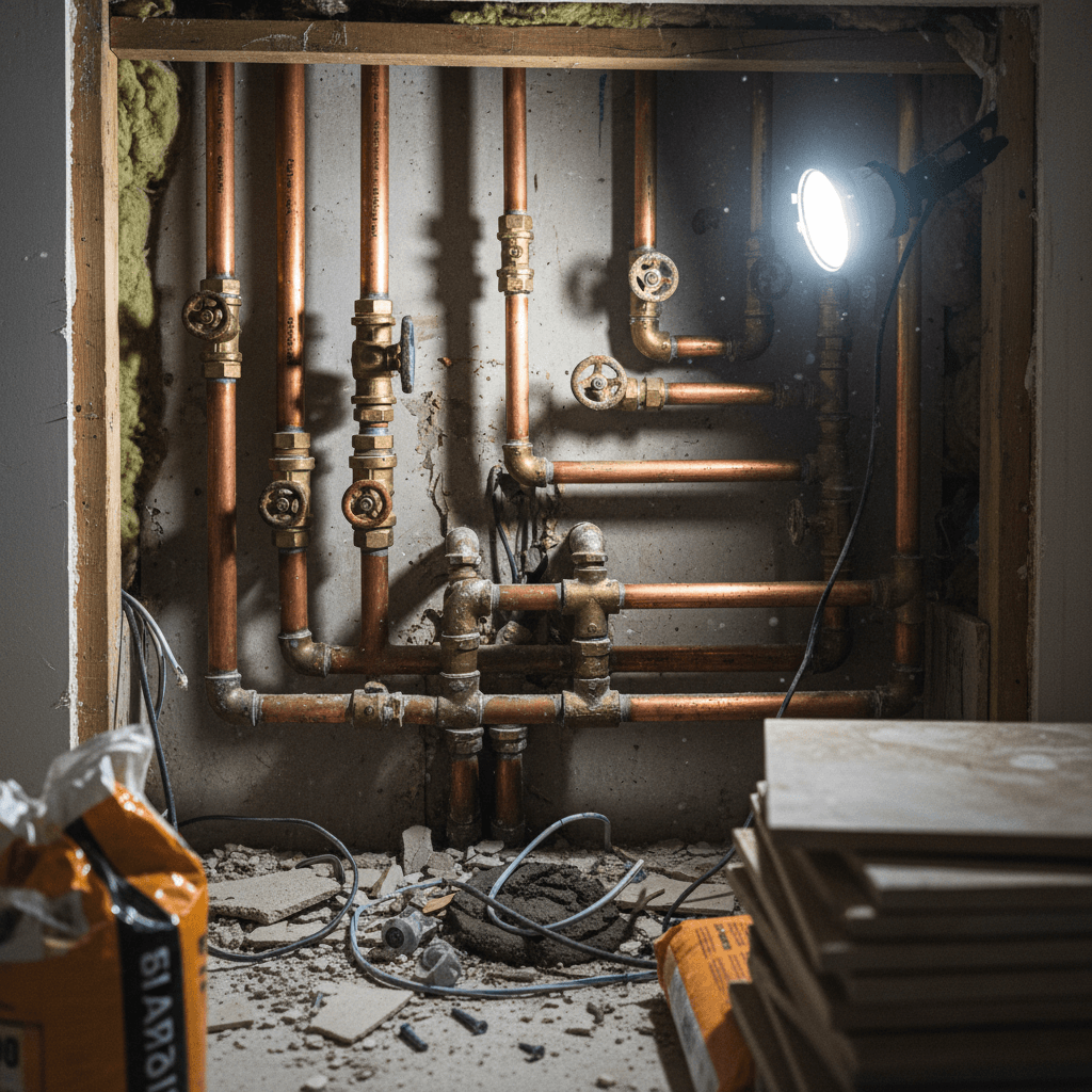 Detailaufnahme einer perfekt installierten Armatur im Badezimmer