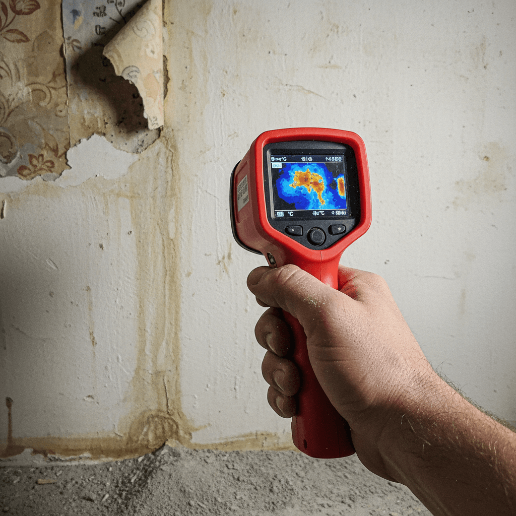 Präzise Messgeräte zur Leckageortung im Einsatz an einer Wand