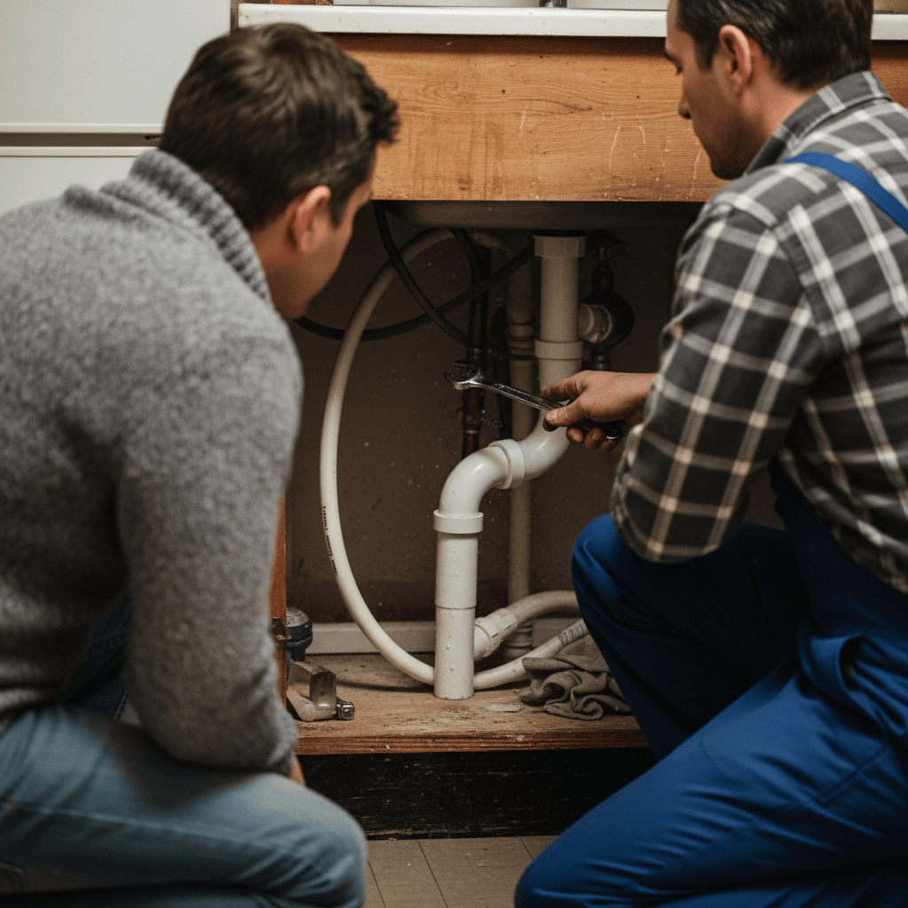 Fachmann erklärt dem Kunden die durchgeführte Reparatur freundlich