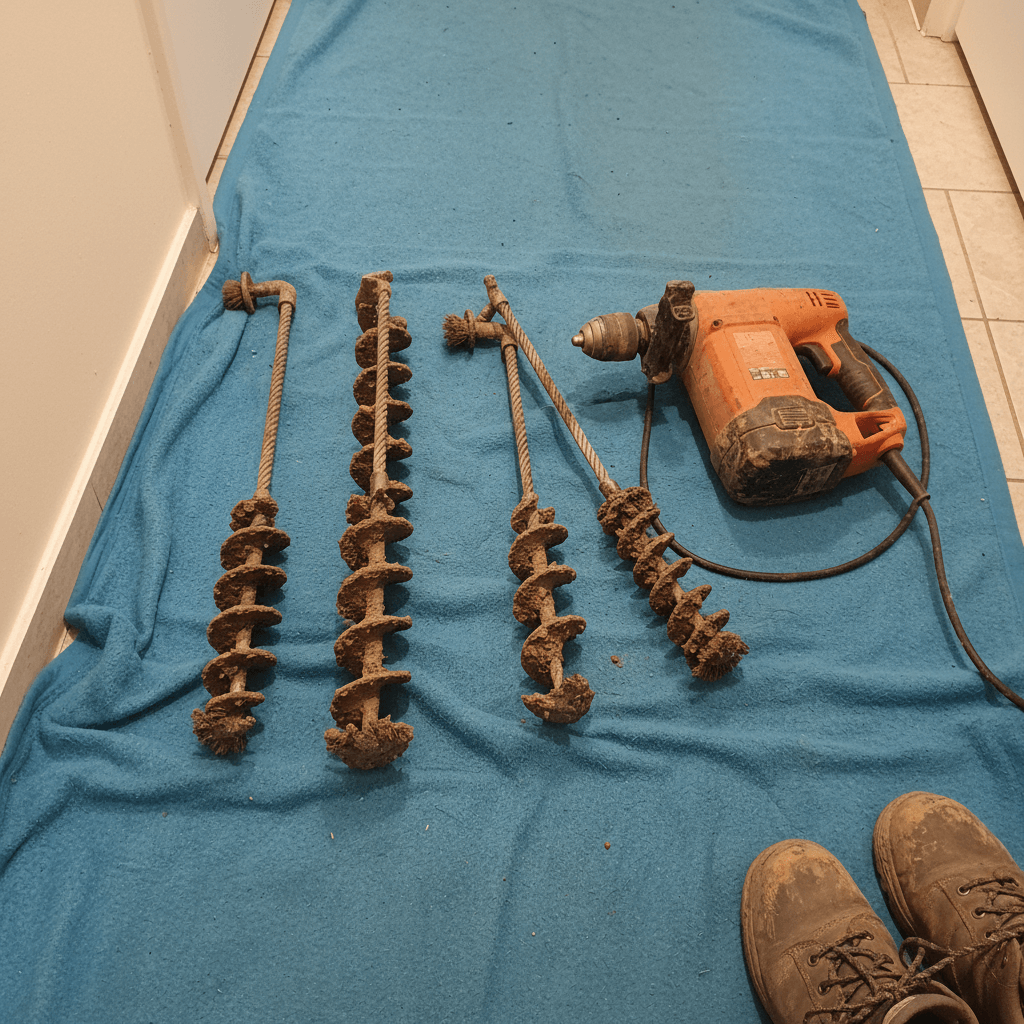 Spezialwerkzeug für die Rohrreinigung sauber aufgereiht